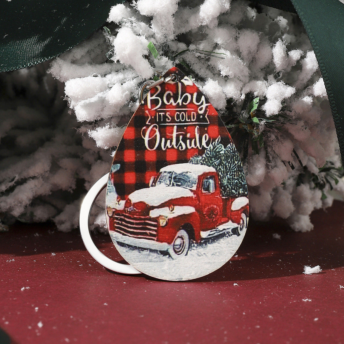 Wholesale Wooden Water Drop Christmas Keychains